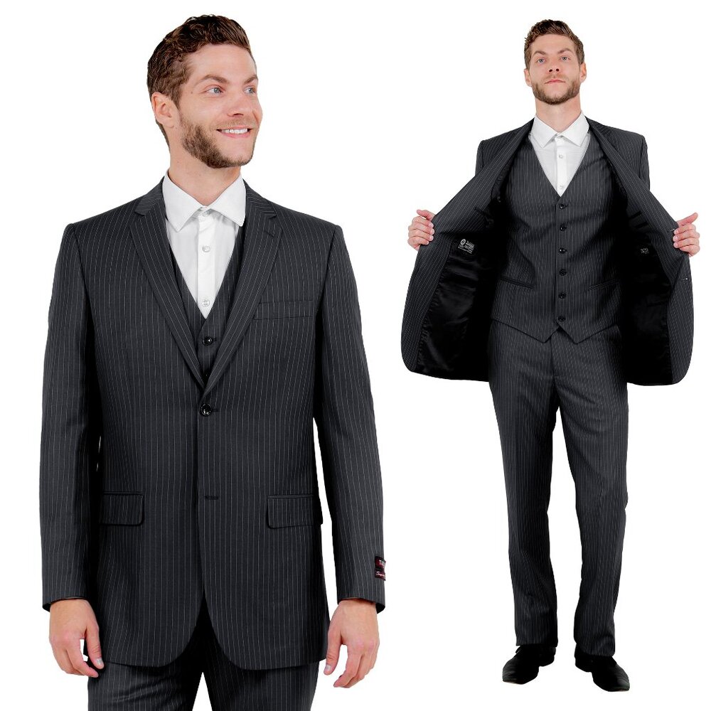 Classic Fit Pinstriped Men's 3-Piece Suit by Demantie, Black